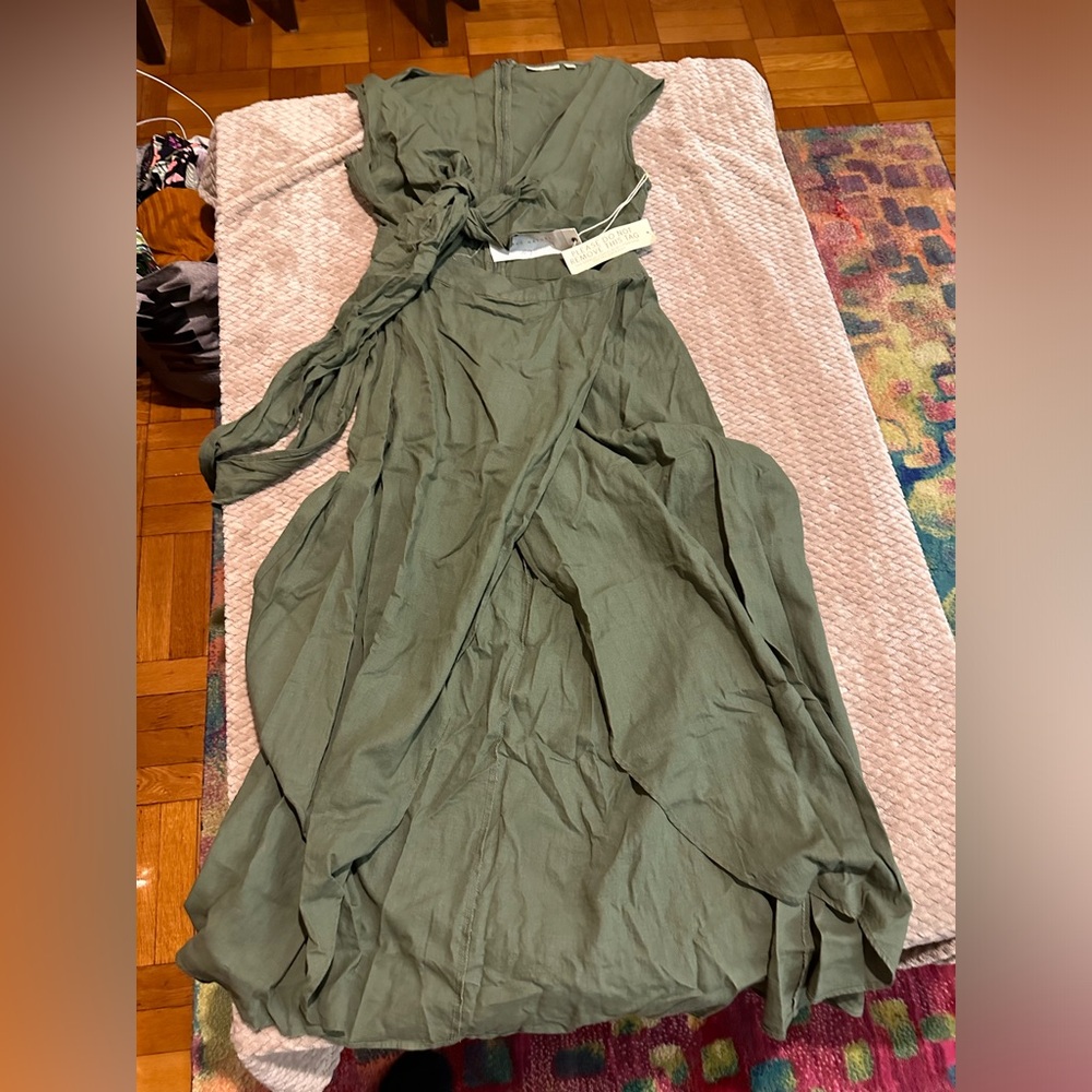 NY&Co x Happy Nature dress with wrap/tie chest peek-a-boo underneath the bow.